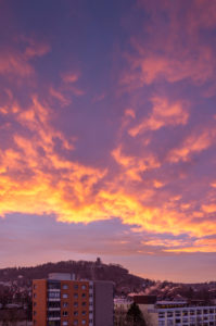 Germany, Baden-Wuerttemberg, Karlsruhe, sunrise on Turmberg. Germany, Baden-Wuerttemberg, Karlsruhe, sunrise on Turmberg.
